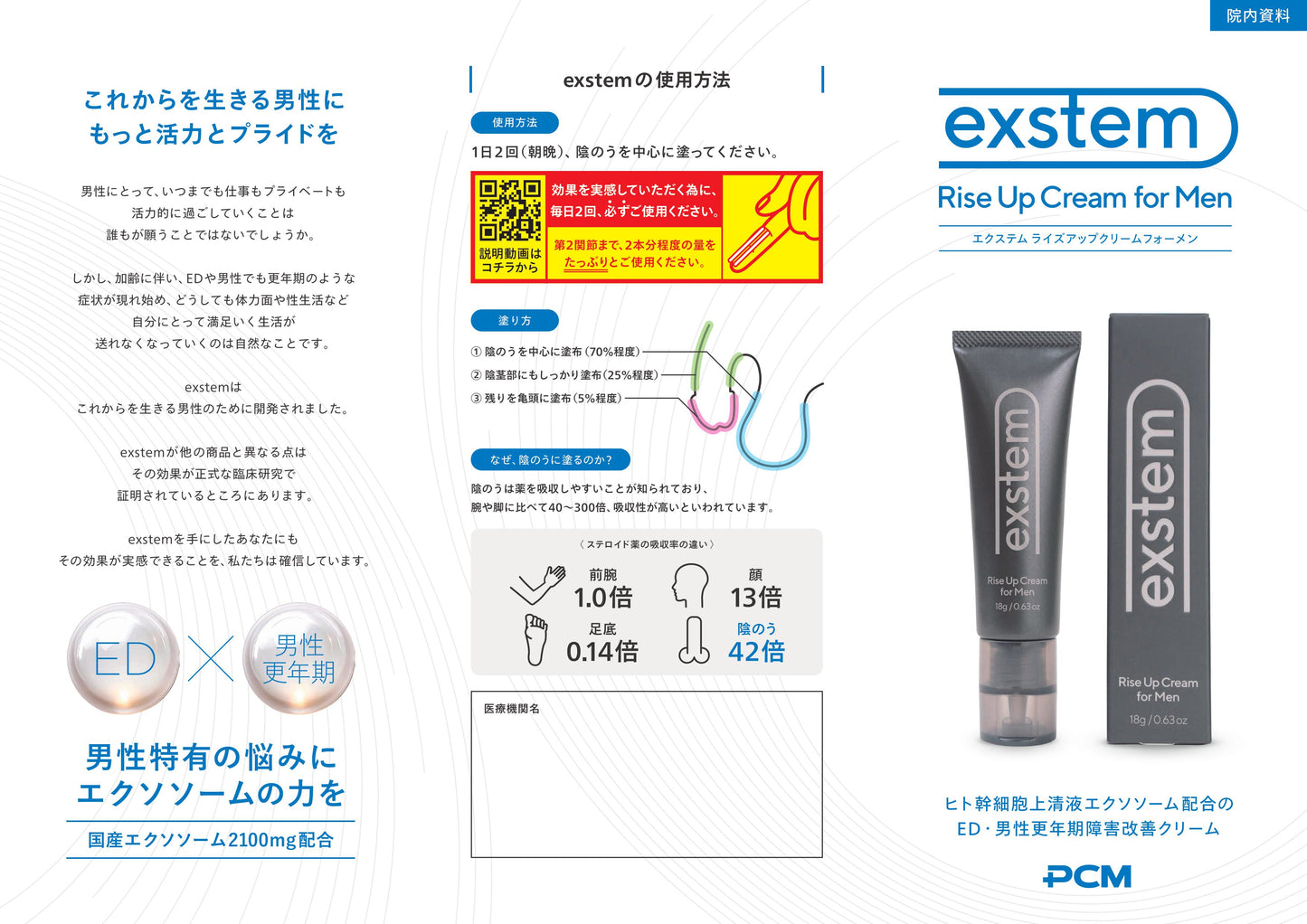 ED･男性用更年期障害改善クリーム 　ヒト幹細胞上清液エクソソーム配合  exstem Rise Up Cream for Men（エクステム ライズアップクリーム フォーメン）